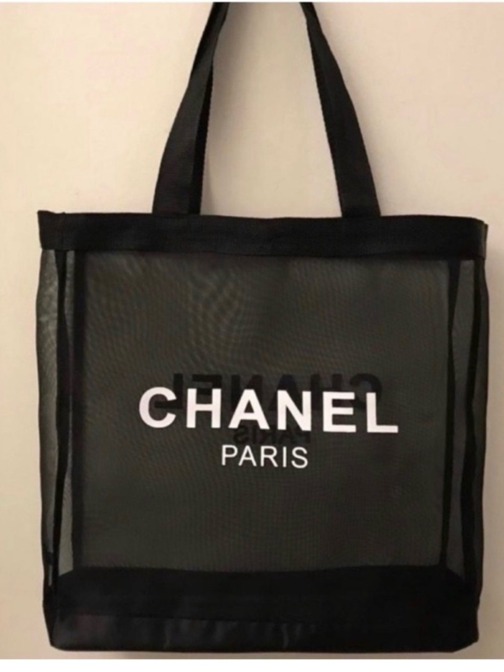 CHANEL Black Mesh Tote with White Logo GWP